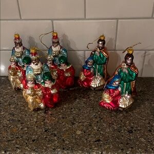 Colorful Nativity Scene Holy Family & Wise Men Set of 5 Glass Ornaments